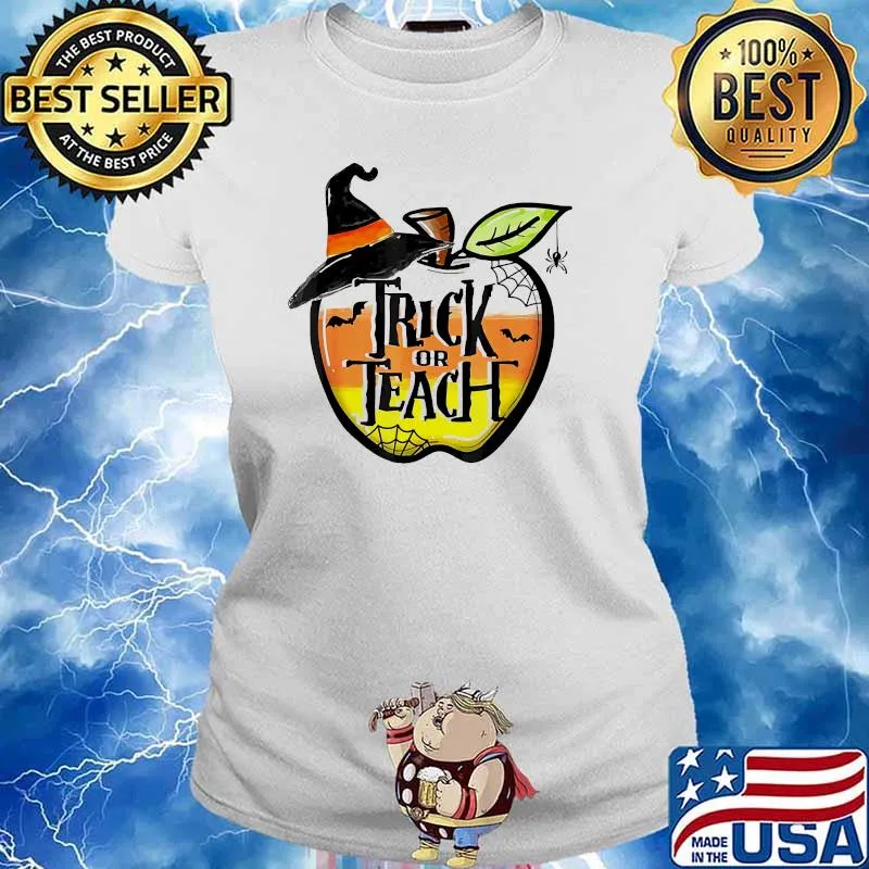 Trick or teach apple witch halloween Ladies tee