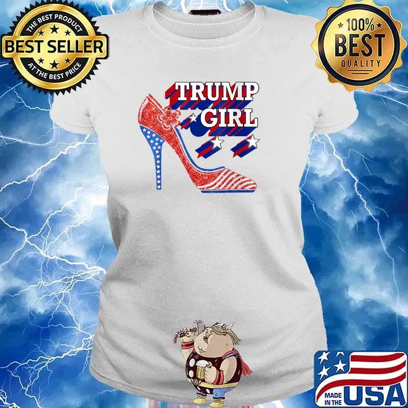 Trump Girl High Heel American USA Flag Glitter T-Shirt Ladies tee
