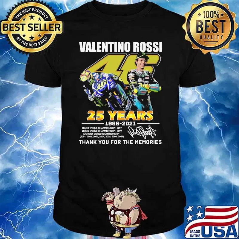 Valentino rossi 25 years 1996 2021 thank you for the memories signature shirt