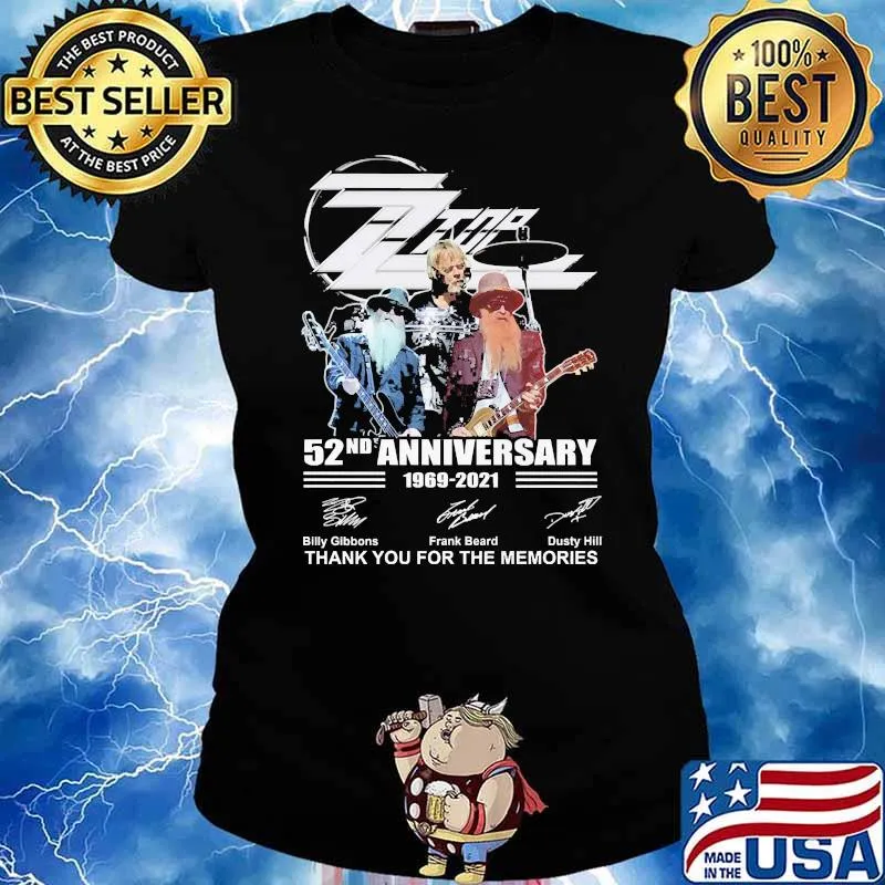 ZZ top 52nd anniversary 1969 2021 thank you for the memories signatures Ladies tee