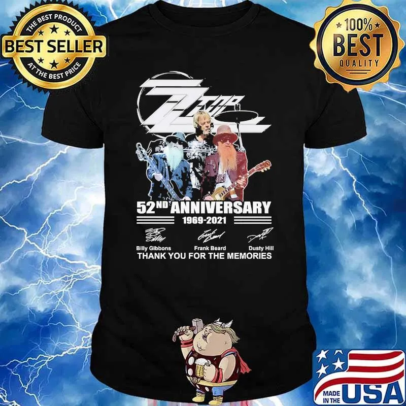 ZZ top 52nd anniversary 1969 2021 thank you for the memories signatures shirt