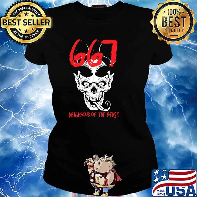 667 Neighbour of the Beast Devil Evil Halloween Gift s Ladies tee
