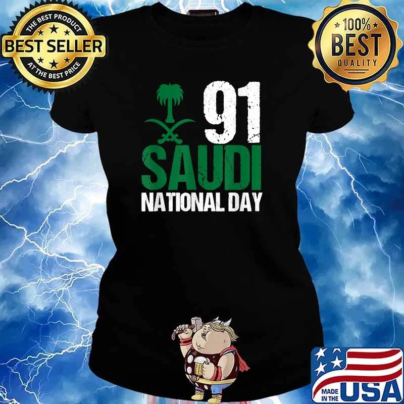 91 Saudi national Day Happy Saudi Arabia Tree Swords National Day T-Shirt Ladies tee
