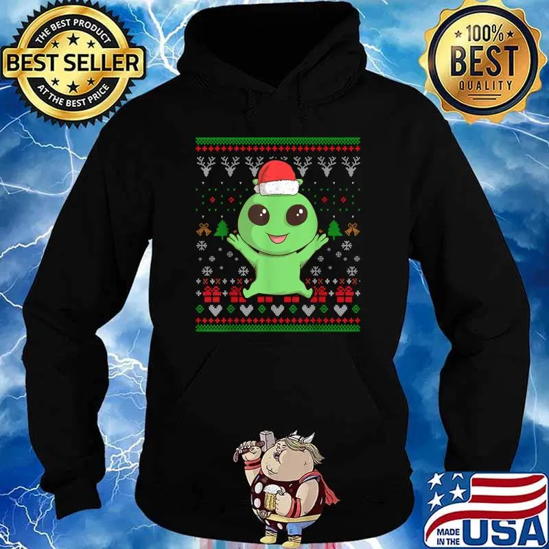 Alien Santa Claus Ugly Christmas Pattern X-Mas UFO Holiday T-Shirt Hoodie