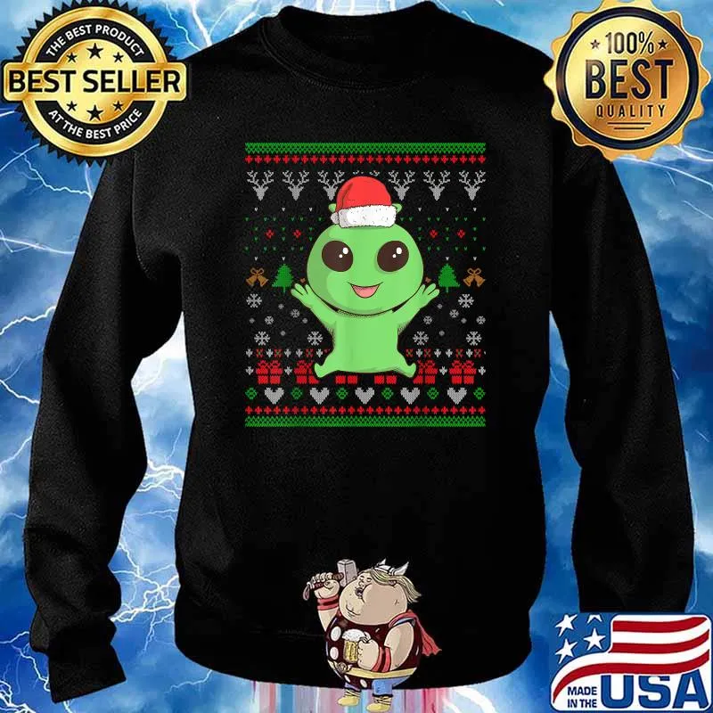 Alien Santa Claus Ugly Christmas Pattern X-Mas UFO Holiday T-Shirt Sweater