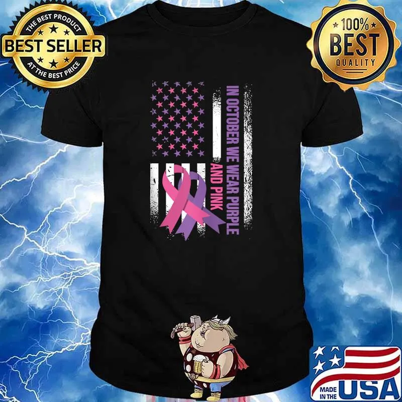 American Flag Breast Cancer and Domestic Violence Awareness T-Shirt