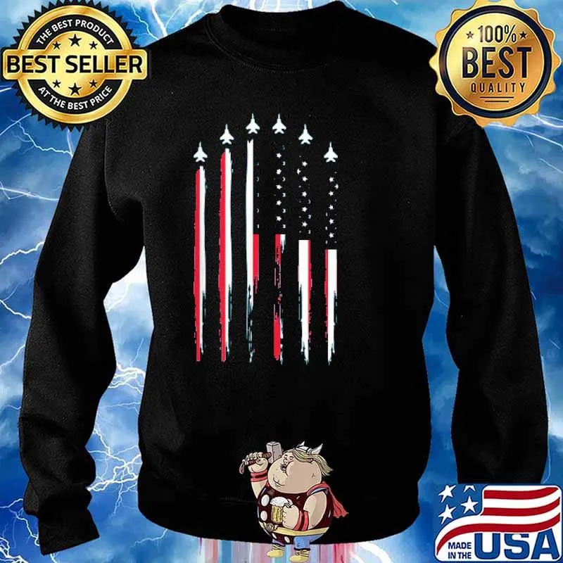 American Flag USA Airplane Jet Fighter 4th of July Patriotic Shirt Sweater