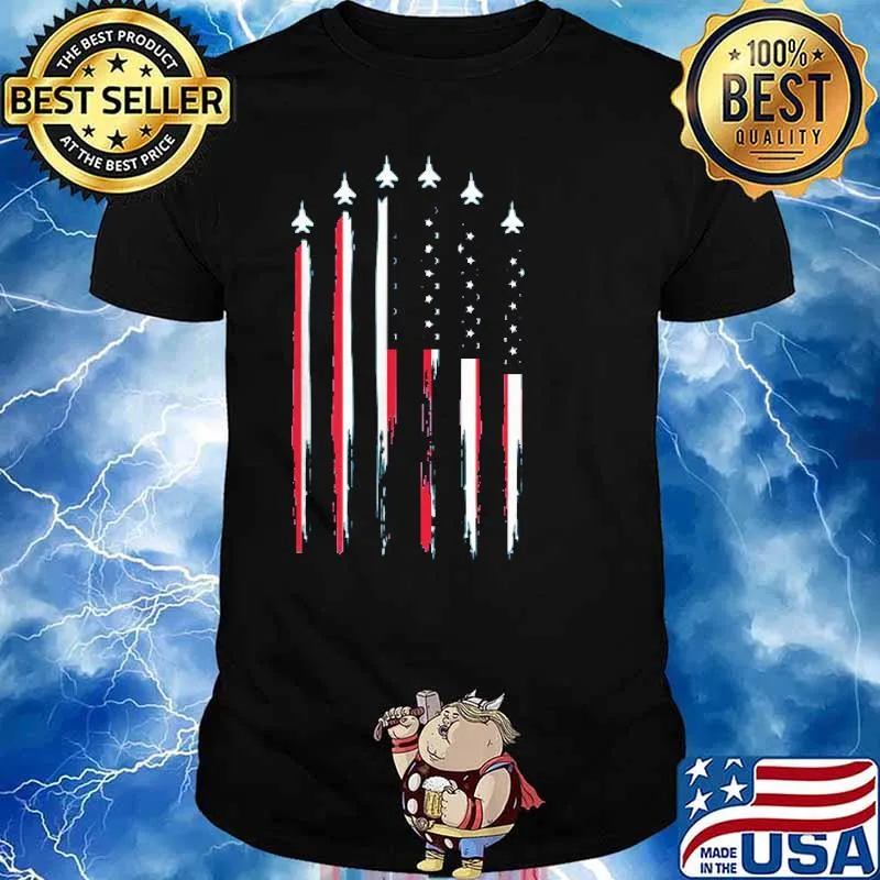 American Flag USA Airplane Jet Fighter 4th of July Patriotic Shirt