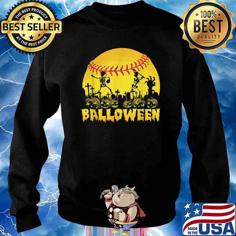 Balloween Softball Halloween Pumpkin Skeleton Costume T-Shirt Sweater