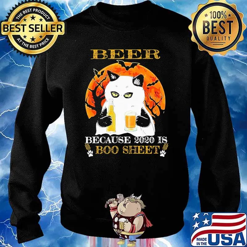 BEER BECAUSE 2020 IS BOO SHEET CAT BLOOD MOON HALLOWEEN SHIRT Sweater