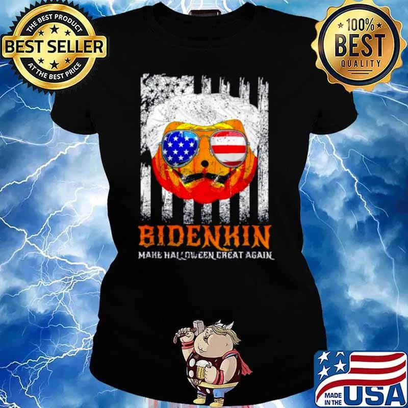 Biden Pumpkin Make Halloween Great Again Bidenpkin sunglasses USA flag Shirt Ladies tee