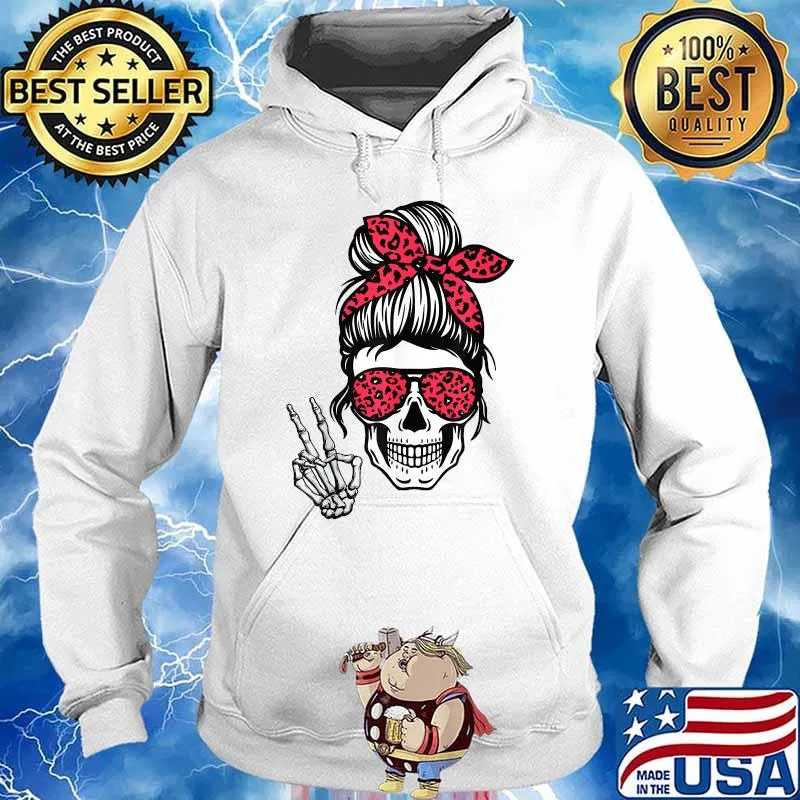 Boho Skeleton Messy Bun Bandana Halloween Apparel T-Shirt Hoodie