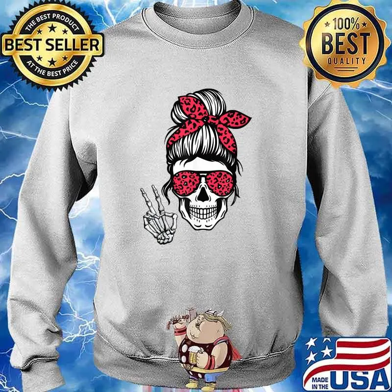 Boho Skeleton Messy Bun Bandana Halloween Apparel T-Shirt Sweater