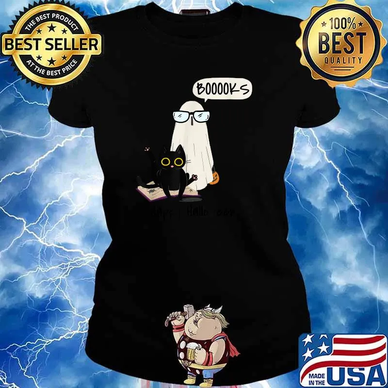 Books Happy Halloween Booooks Ghost and Black Cat T-Shirt Ladies tee