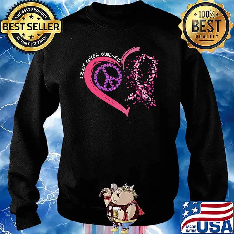 Breast Cancer Awareness Peace Love Cure hearted Pink Ribbon T-Shirt Sweater