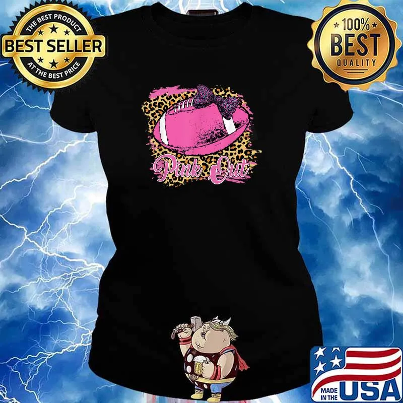Breast Cancer Ribbon Pink Out Football Pink Ribbon Bleached T-Shirt Ladies tee