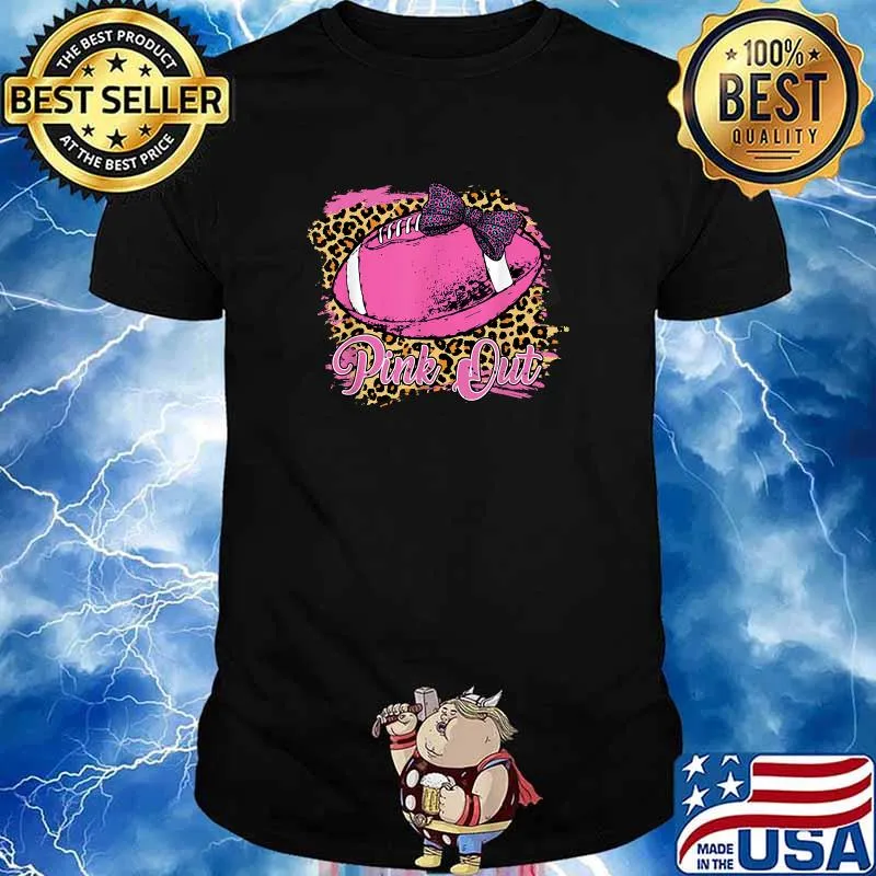 Breast Cancer Ribbon Pink Out Football Pink Ribbon Bleached T-Shirt
