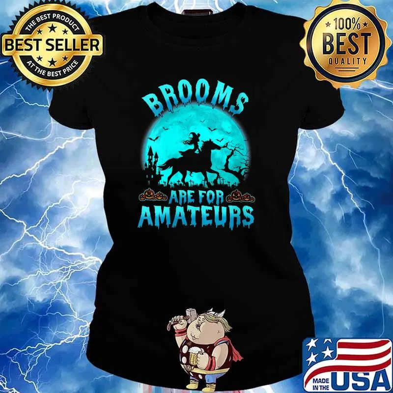 Brooms Are For Amateurs Horses Witch Moon Halloween T-Shirt Ladies tee