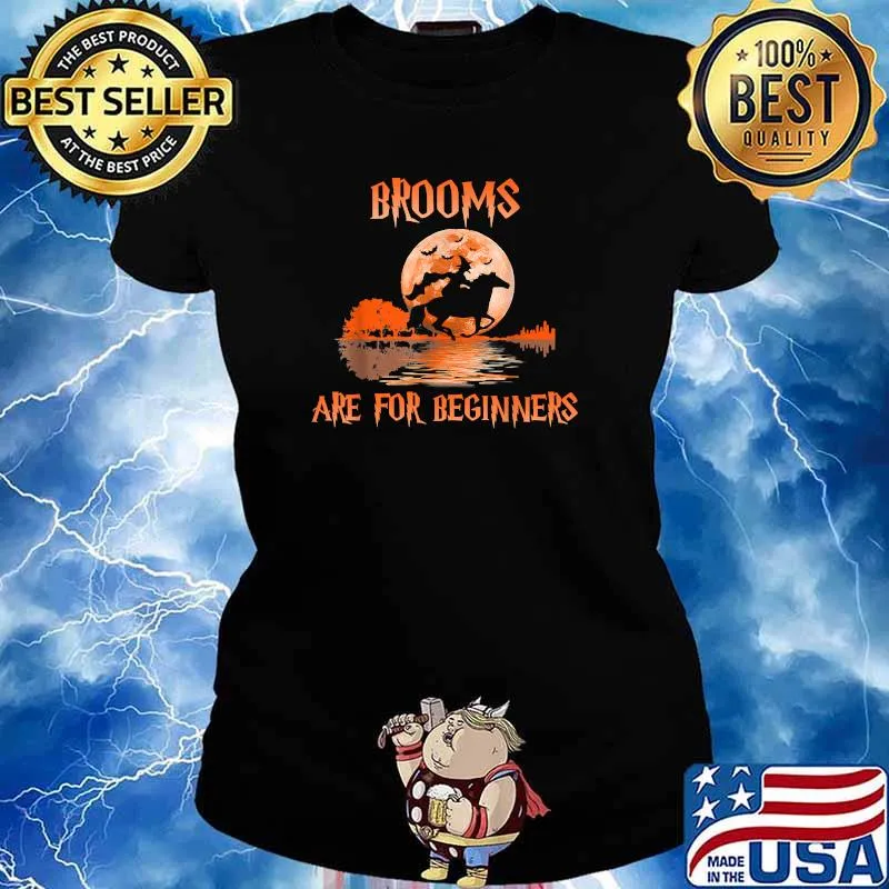 Brooms Are For Beginners Horses Witch Blood Moon Halloween T-Shirt Ladies tee