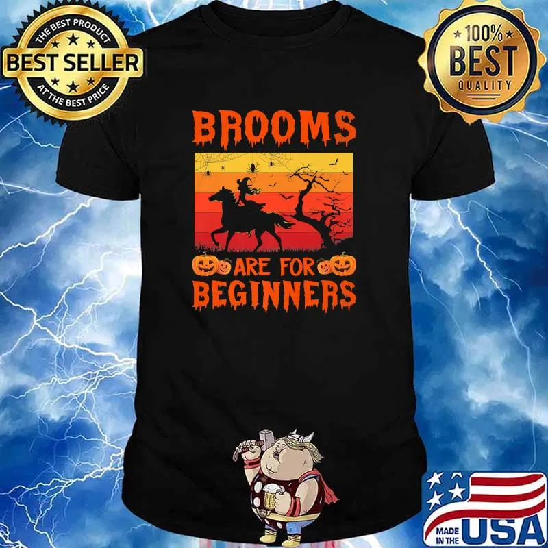 Brooms Are For Beginners Horses Witch Halloween Vintage T-Shirt