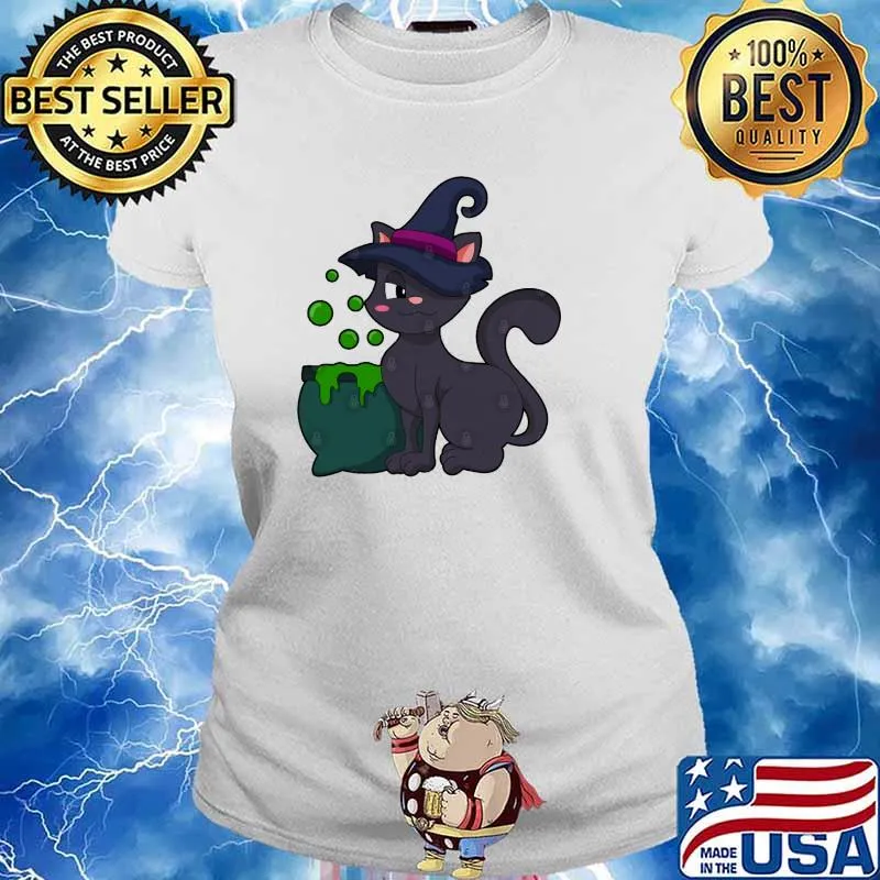 Cat as Witch with Cauldron s Ladies tee