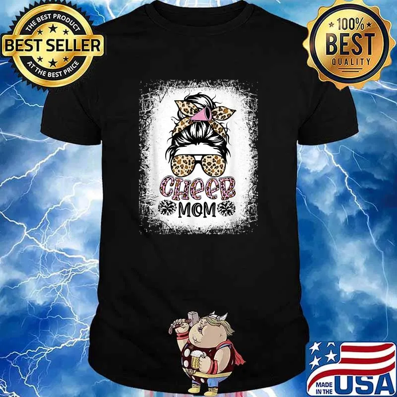 Cheer Mom Leopard Messy Bun Cheerleader Mothers Day T-Shirt