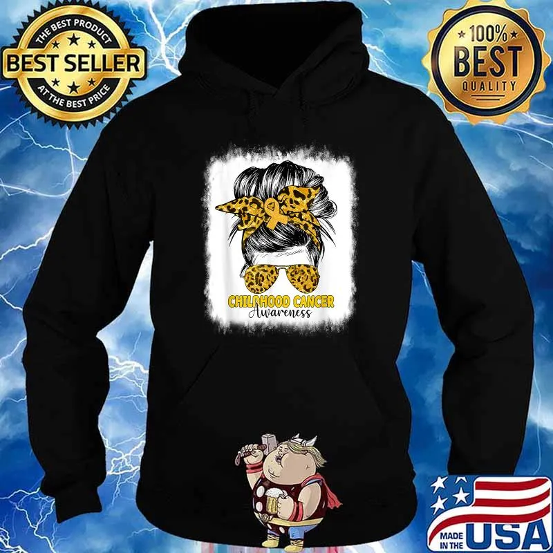 Childhood Cancer Awareness Floral Gold Ribbon Messy Bun T-Shirt Hoodie