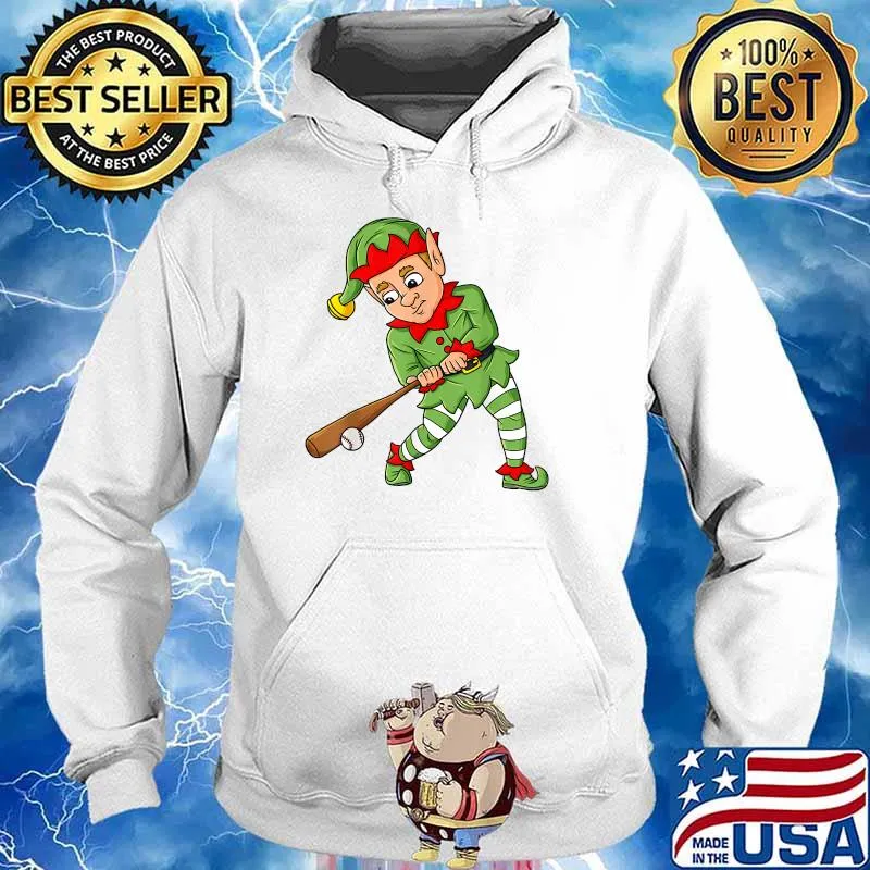 Christmas Elf With Baseball Bat Boys Kids Teens Xmas T-Shirt Hoodie