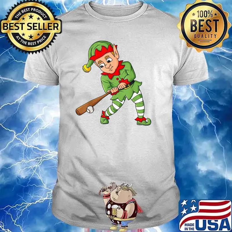 Christmas Elf With Baseball Bat Boys Kids Teens Xmas T-Shirt
