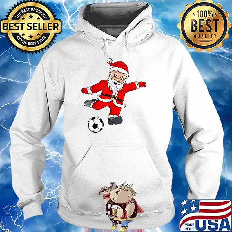 Christmas Santa Claus Soccer Ball Boys Girls Kids Xmas T-Shirt Hoodie