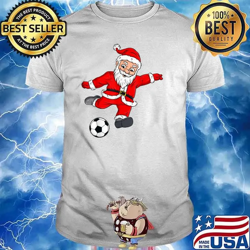 Christmas Santa Claus Soccer Ball Boys Girls Kids Xmas T-Shirt