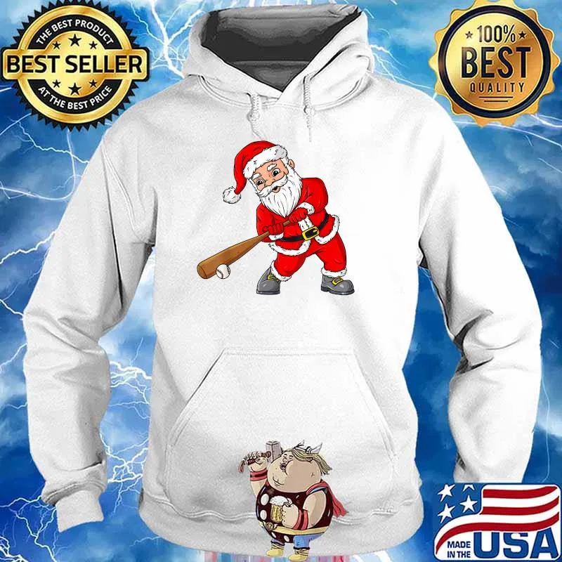 Christmas Santa Claus With Baseball Bat Boys Kids Teens Xmas T-Shirt Hoodie