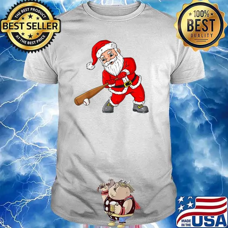 Christmas Santa Claus With Baseball Bat Boys Kids Teens Xmas T-Shirt