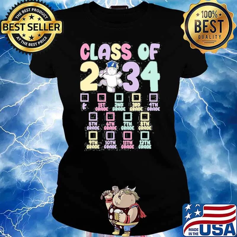 Class Of 2034 Grow With Me Checklist Graduation Unicorn Shirt Ladies tee