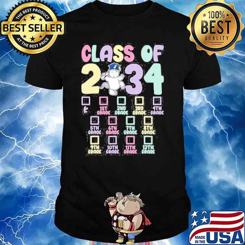 Class Of 2034 Grow With Me Checklist Graduation Unicorn Shirt
