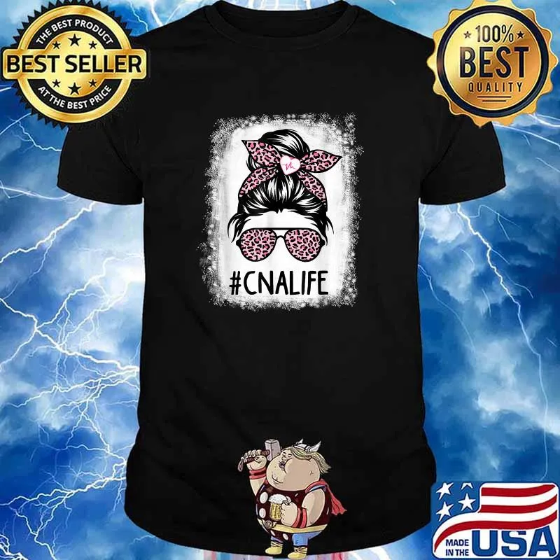 CNA Nurse Life Bleached Shirts Pink Leopard Messy Bun T-Shirt