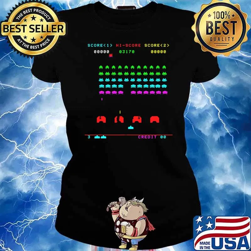 Colorful Space Invaders Game Score Credit 00 Shirt Ladies tee