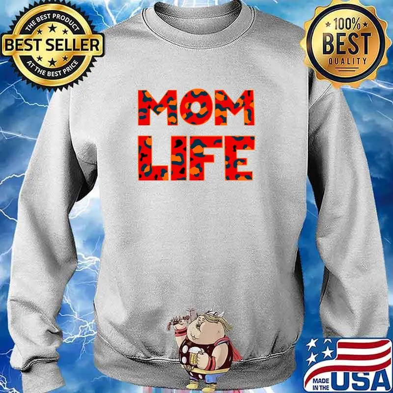 Cool Red Patches Of Cheetah Skin Pattern With Momlife Text T-s Sweater