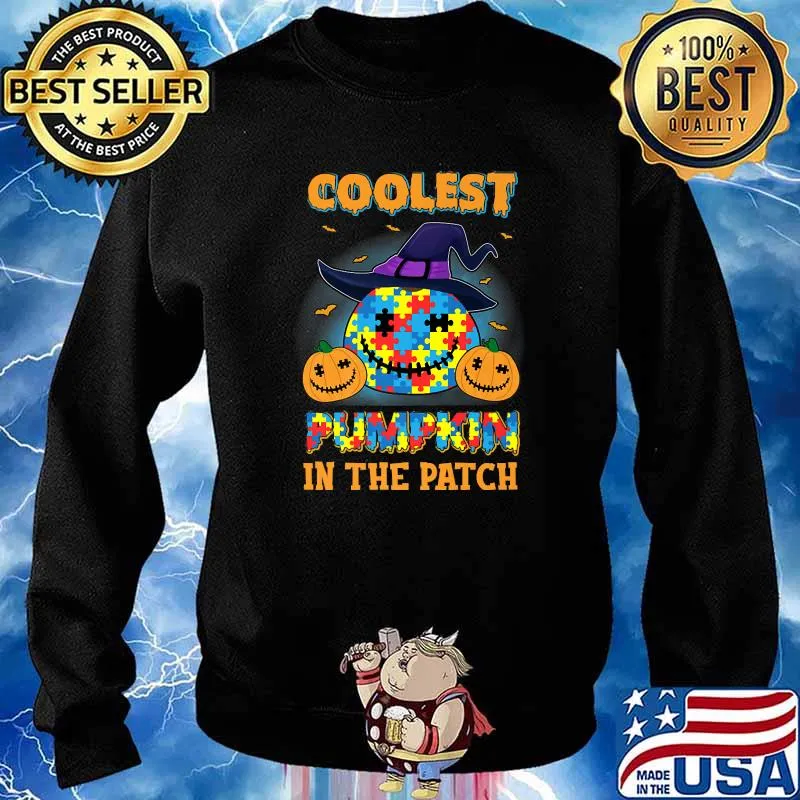 Coolest Pumpkin In The Patch Autism Awareness Halloween Witch T-Shirt Sweater