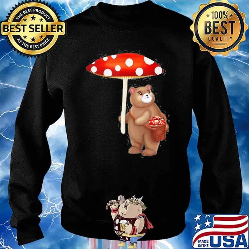 Cottagecore Aesthetic Foraging Bear With Mushroom Umbrella Shirt Sweater
