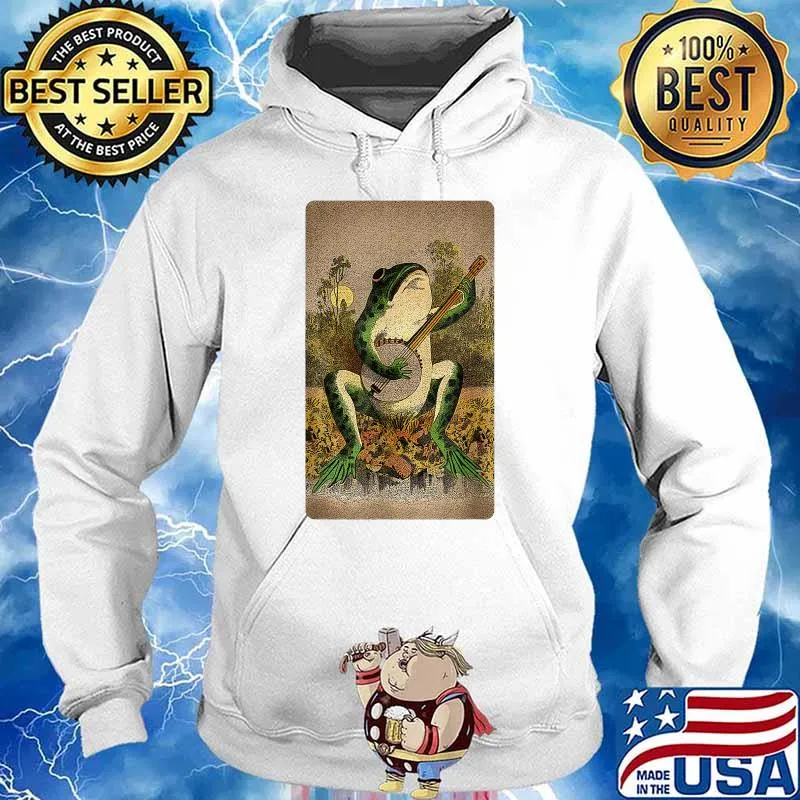 Cottagecore Inspired Goblincore Related Frog Playing Banjo T-Shirt Hoodie
