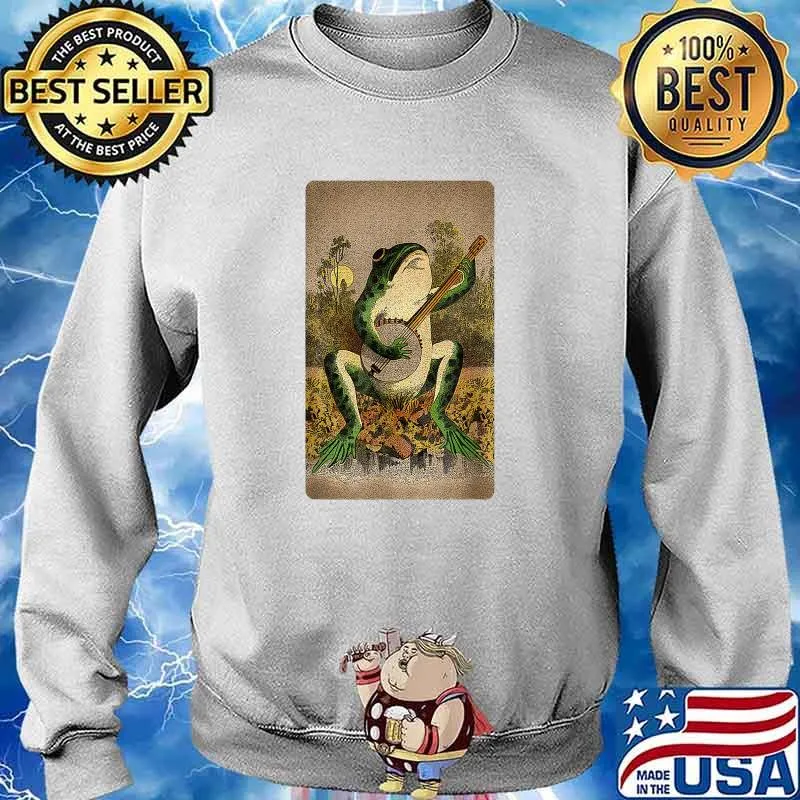 Cottagecore Inspired Goblincore Related Frog Playing Banjo T-Shirt Sweater