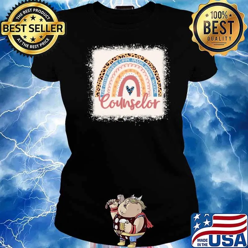 Counselor Rainbow Leopard King Clever Imdividual Caring Amazing Bleached School Counselor Shier Ladies tee