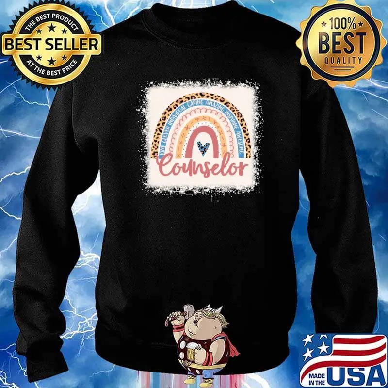 Counselor Rainbow Leopard King Clever Imdividual Caring Amazing Bleached School Counselor Shier Sweater