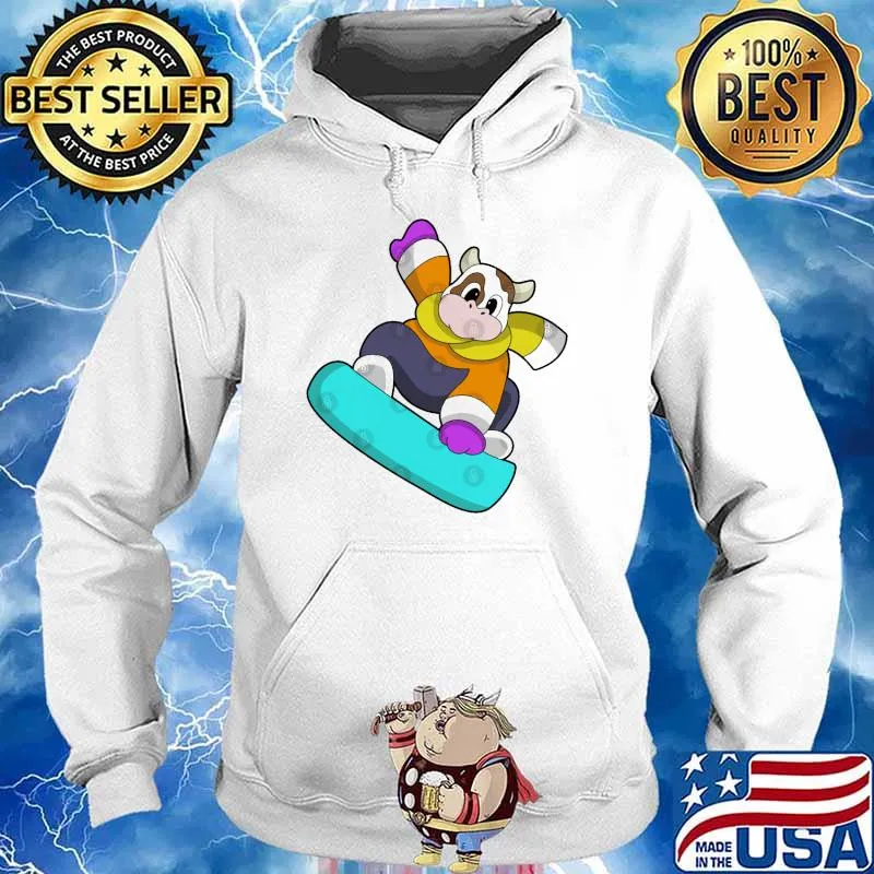 Cow at Snowboarding with Snowboard s Hoodie