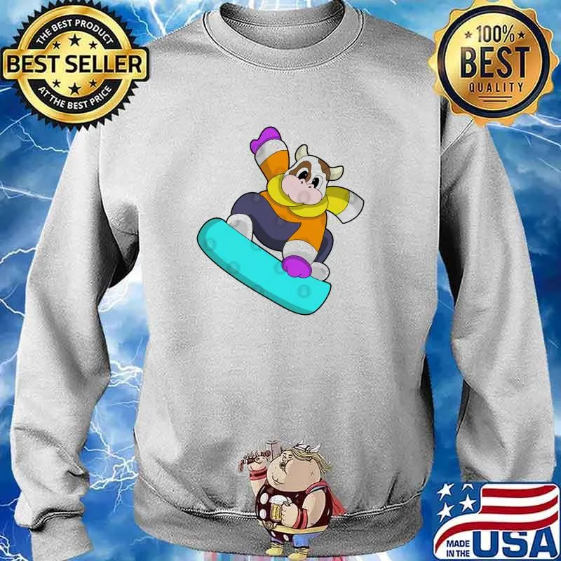 Cow at Snowboarding with Snowboard s Sweater