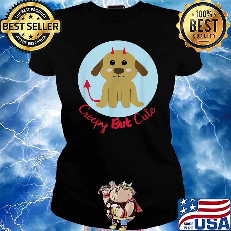 Creepy BUT Cute, Devil Dog Halloween T-Shirt Ladies tee