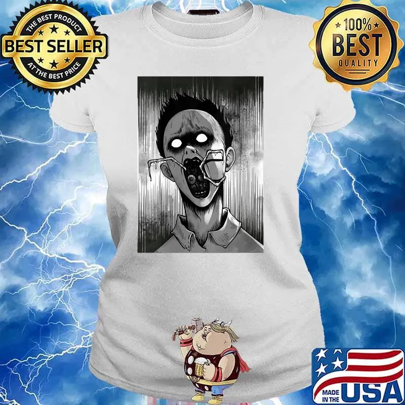 Creepy Horror Manga Anime Boy Spider mouth Halloween T-Shirt Ladies tee