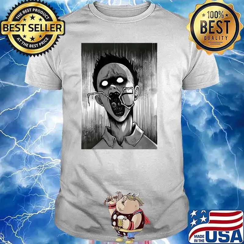 Creepy Horror Manga Anime Boy Spider mouth Halloween T-Shirt