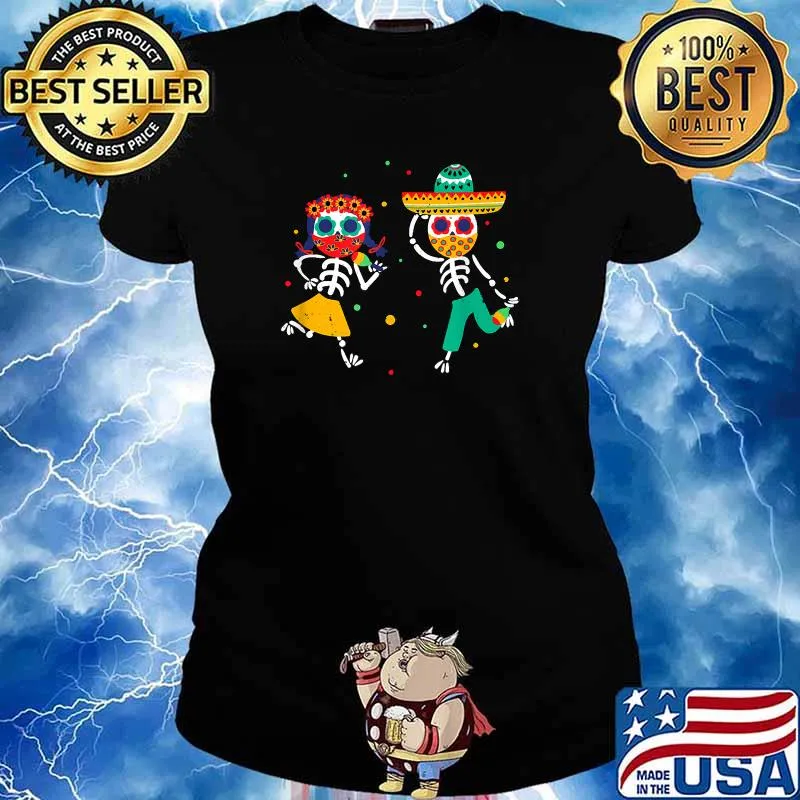 Day Of The Dead Mexico Skeletons Dancing Sugar Skull Couple T-Shirt Ladies tee